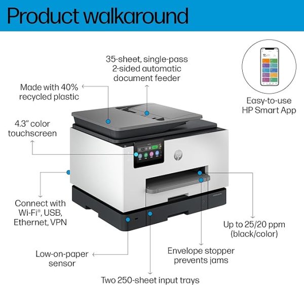 HP OfficeJet Pro 9130 All-in-One Printer (404K9C#613) – Print, Scan, Copy, Fax, Wi-Fi, A4 Colour Inkjet